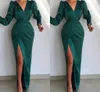 Green Emerald Arabic Dubai Ny ankomst sjöjungfrun Prom klänningar Front Split golvlängd Kvällsklänning Satin Långa formella festklänningar Vestidos