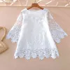 VANOVICH Summer Lace Women Blouses and Tops Solid Color Embroidered Ladies Round Collar Clothing 210615