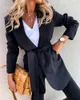 Vestes Femmes 2021 Veste Femme avec ceinture Noir Long FLAP FLAP Détail Blazer