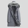 Mäns Läder Faux Hooded Big Raccoon Fur Collar Parkas 2021 Vinter Varm Tjock Kors Mink Liner Jackor Kläder Chaquetas Hombre Gmm550