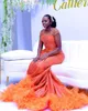 2022 Plus Taille Arabe Arabe ASO EBI Orange Luxueuse Sirène Pal Robes De Lace Perlée Soirée sexy Partie Formelle Seconde Réception Anniversaire Jours Robes Robe ZJ226