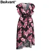 Beavant Boho Floral Print Kobiety Maxi Sukienka Sexy V Neck Bez Rękawów Szyfonowa Plus Size Sukienka Kobieta Plaża Split Damska Dresses 210709