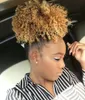 Afro Puff Drawstring Ponytail Brasilianska Virgin Human Hair Short Kinkys Curly Ombre Blond Bun Extension Hairpieces (4/27)