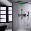 Oil Rubbed Bronze Thermostatic Rain Shower Faucet System 14 X 20 Inch LED Waterfall Rainfall Bathroom Mixer Set Body Sprayer Jet All Functions Can Work Together