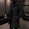 Män Jacka Casual Fashion Mid-Length Trendy Jacket Varm och Vindskydd Högt Motorcykel Hooded Cotton-Padded Jacket 211104