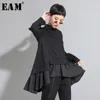 EAM Löst passform Asymmetriska ruffles Sweatshirt Hög krage Långärmad kvinnor Big Size Fashion Spring Autumn 1A529 201203