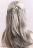 Long Straight Ponytail Extension gray Wrap Around Pony tail human Hair Extensions Clip in puff Hairpiece for Women