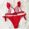 Bikini Brazilian Mujer Summer Ruffle Swimwear Women Red White Black Push Up Pads Sexy Swimsuit Bandage Two Piece Swim Wear 210712