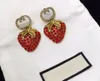 America Fashion Style Lady Women Brass Engraved G Initials White and Red Diamond Strawberry Stud Earrings 2 Color