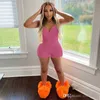 Summer Women Jumpsuits Thread Solid Color Onesies V-neck Rompers Tank Top And Shorts Bodysuit
