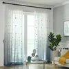 Embroidery Star Moon Tulle Curtain for Living Room Children's Cartoon Blue Gradient Curtain Cute Stars Gauze for Baby's RoomVT 210712