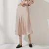 Wixra Kadınlar Saten Uzun Kollu Açmak Yaka Bluz + Yüksek Bel Bir Çizgi Etek Yaz Sonbahar Kadın OL Stil 2 Parça Set 220302