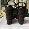 Sandalen aus echtem Leder mit Buchstaben-Keilabsatz, geflochtenes Webmuster, Gladiator-Damen-Plateau-Sandalen