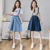 Zoki Plus Size S4XL Women Denim Strap Skirtエレガントな夏のエラスティックハイウエストアラインミディスカートジーンズファルダスミュージャーモダ210311