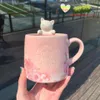 350 ml Sakura Starbucks Kupası Lüks Öpücük Kaşık Kaşık Seramik Kupalar ile Evli Çiftler Yıldönümü Mermaid Bronz Madalyon Hediye PR