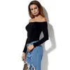 Off Shoulder Top Arrivals Long Sleeve Cotton T shirt Casual Slim Fit Female T-shirt Sexy Tee Shirts Black 220307