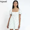 Yojoceli Elegant daisy print fitness short dres Summer beach casual daily square neck Sexy cute female mini es 210609