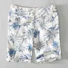 Sommar män hip hop shorts 100% högkvalitativt linne Hawaii träd tryckt mitt midja semester strand mjuk andningsbar streetwear 210716