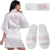 Silver Writing Bridal Wedding Robes Bride Bridesmaid Maid of Honor Women Party Robe Floral Gifts Get Ready 210924