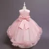 2020 Kinder Ballkleid Blumenmädchen Tailing Kleider Puffy Satin Schleife Mädchen Prinzessin Lange Kleider für Kinder Kommunion Brautkleider Q0716