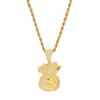 HIP HOP Bijoux Gold Silver Couleur Plaqué Ifed Out Plein Zircon Dollar Sacs Sacs Pendentif Collier