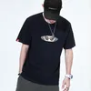 Homens Bordado Impresso Casual T-shirt de Rua Personalidade Hip Hop Chinês Caráteres Hip Hop Tee Tops Harajuku