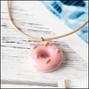 & Pendants Cartoon Ceramic Donut Small Fresh Pendant Necklaces Leather Rope Chains For Women Girlfriend Fashion Simple Jewelry Gift Drop Del