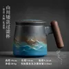 Ceramiccup Office-filtercup met cover Houten handvat zeef water scheiden Chrismas geschenkdoos