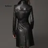 Veste à revers en cuir PU pour femme, Vintage, Double boutonnage, Trench-Coat noir, décontracté, doux, Long, pour moto, automne hiver