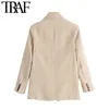 TRAF Women Fashion Office Wear Single Button Blazers Jas Vintage Lange Mouw Zakken Vrouwelijke Bovenkleding Chic Tops 210930