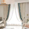 Francesa luxo imitação de seda luxo de luxo costura lace cortina blackout cortina para sala de estar cortina 210712