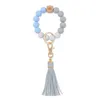 8 Colors Silicone Bead Bracelet Keychain Female Bracelets Key Ring Tassel Wooden Beads Food Grade Girl Keyring Wrist Strap