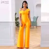 Adyce Summer Orange 2 Two Pieces Sets Sexy Spaghetti Strap Short Sleeve Tops & Long Pants Women Fashion Club Party 211105