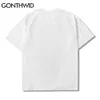 Hip Hop Tshirts Graffiti Letters Sunflowers Tees Shirts Streetwear hajuku Bomull T-shirts Fashion Short Sleeve Tops 210602