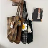 Bel Çantaları Ekstra Büyük Kadın Yün Tuval Kontrol Edilmiş Desen Tasarım Çanta Yumuşak Sıcak Bez Kumaş Büyük Tote Bayanlar Günlük Omuz Çantası