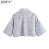Zevity Femmes Vintage Floral Impression Casual Blouse Blouse Femme Simple Poitrine Kimono Chemise Chic Lin Blusas Tops LS9190 210603