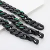 European and American street hip-hop trend stainless steel black color Cuban bracelet necklace men's paint iced out green stones chain set factory wholesale