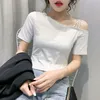 Mode d'été vêtements coréens T-shirt sexy irrégularité évider diamants haut pour femme Ropa Mujer T-shirts à manches courtes T03502 T200614