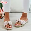 Slippers Women Terlik Woman Slip on Sandals Bow Flat Linen Summer Sliders Espadrille Shoes Chanclas De Mujer