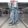 Lappster Mężczyźni Patchwork Harajuku Y2K Baggy Jeans Japoński Streetwear Hip Hop Szerokie Nogi Dżinsowe Spodnie Plus Rozmiar Harem Spodnie 220308