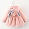 Cute coelho orelhas de pelúcia jaqueta de pelúcia princesa doce princesa meninas casaco outono inverno aquecido com capuz outerwear toddler menina roupas 210315