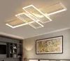 Nowoczesne światło żyrandolowe LED do salonu Sypialnia Kuchnia Domowe Lampy Sufitowe Zdalne sterowanie Prostokąt Czarne Oświetlenie Oprawy