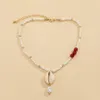 Boho Imitation Pearl Chain Necklace for Women Summer Beach Vintage Sea Shell Conch Pendant Neck Jewelry Accessories New