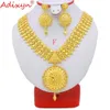 Adixyn India Long Necklace/Earrings Jewelry Set For Women/Girls Gold Color/Brass African/Ethiopian/Dubai Party Gifts N09277 H1022