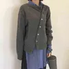 yitimokyカーキカーディガンの女性のセーターの不規則なニット斜めの胸の秋の服グレーカジュアルなファッション211103