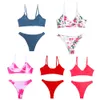 Sexig solid / blommig / slipsfärg thong brasiliansk push up bikini set baddräkt kvinnor baddräkt strand kläder simma baddräkt beachwear 210629