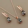 2021 Trend Water Drop Pendants Necklaces Sets 585 Rose Gold Earrings For Women Fashion Wedding Jewelry Set