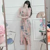 Wrap Long Dress for women Summer korea Short Sleeve V neck elegant print Cotton Sundress Sexy Ladies Loose Dresses 210602