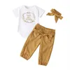 Summer Children Sets Casual Boys Short Sleeve O Neck Print Tops Bow Dot Long Pants Headwear Clothes 0-12M 210629