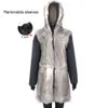 Real Fur Coat Natural Real Fur Collar Warm Big Fur Outerwear Detachable Female Long Parka Women Fashion Winter Jacket 210910